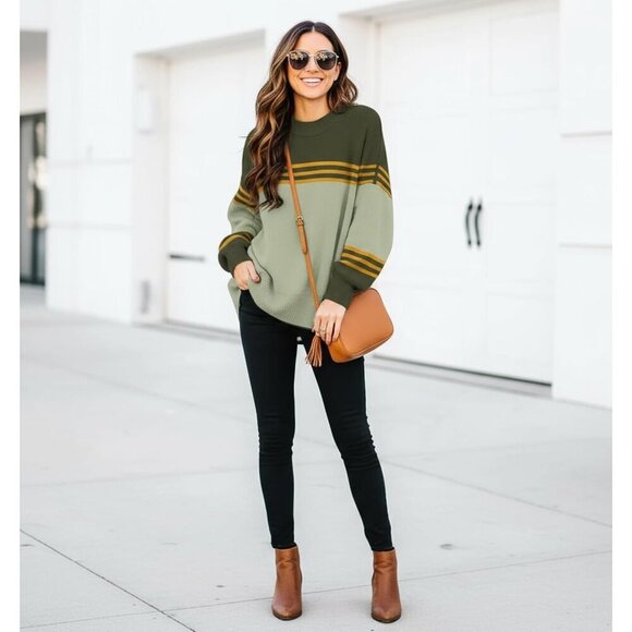 Womens Knit Sweater Viscose Nylon Oversized Crew Neck Long Sleeve - Picture 5 of 5